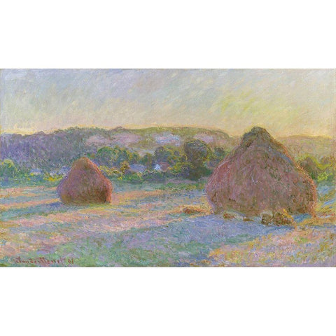 Stacks of Wheat End of Summer 1890 Black Modern Wood Framed Art Print with Double Matting by Monet, Claude