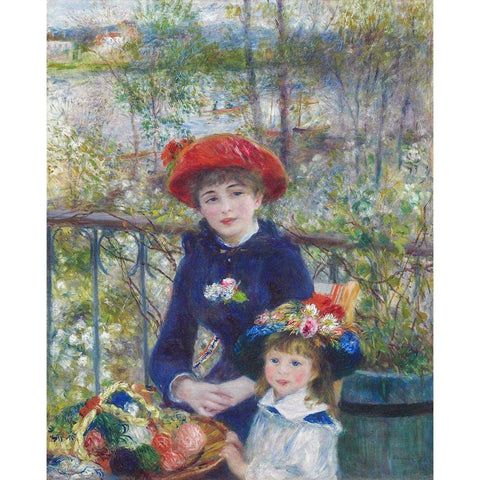 Two Sisters (On the Terrace) White Modern Wood Framed Art Print by Renoir, Pierre-Auguste