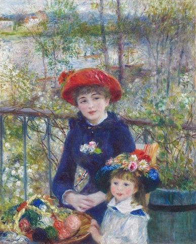 Two Sisters (On the Terrace) Black Ornate Wood Framed Art Print with Double Matting by Renoir, Pierre-Auguste