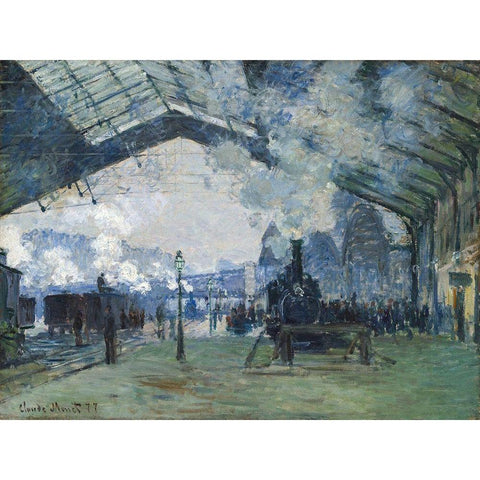 Arrival of the Normandy Train, Gare Saint-Lazare 1877 Gold Ornate Wood Framed Art Print with Double Matting by Monet, Claude