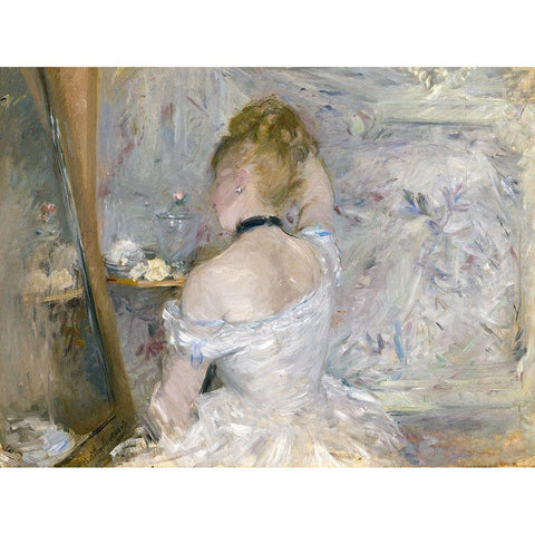 Woman at Her Toilette White Modern Wood Framed Art Print by Morisot, Berthe