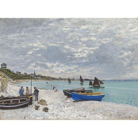 The Beach at Sainte-Adresse 1867 Gold Ornate Wood Framed Art Print with Double Matting by Monet, Claude