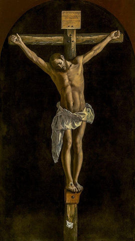 The Crucifixion 1627 Black Ornate Wood Framed Art Print with Double Matting by de Zurbaran, Francisco