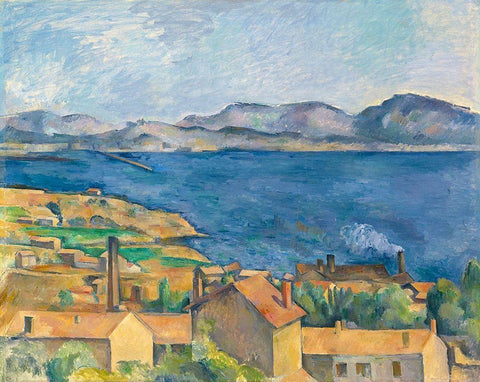 The Bay of Marseille, Seen from Lâ€™Estaque 1885 Black Ornate Wood Framed Art Print with Double Matting by Cezanne, Paul