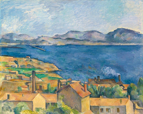 The Bay of Marseille, Seen from Lâ€™Estaque 1885 White Modern Wood Framed Art Print with Double Matting by Cezanne, Paul
