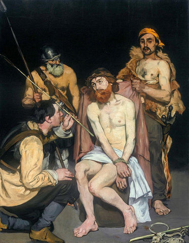 Jesus Mocked by the Soldiers 1865 Black Ornate Wood Framed Art Print with Double Matting by Manet, Edouard