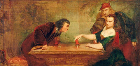 The Last Throw 1840 Black Ornate Wood Framed Art Print with Double Matting by Leslie, Charles Robert