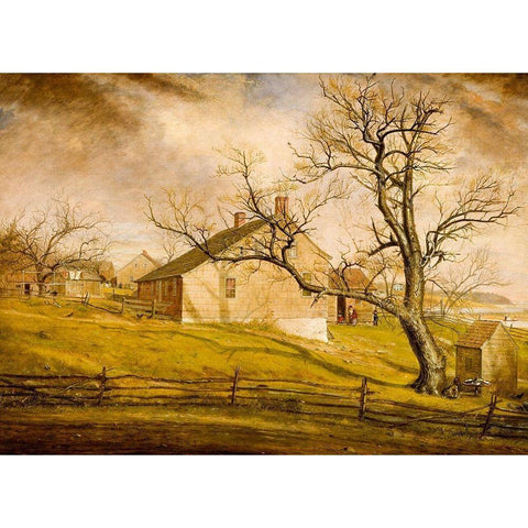 Long Island Farmhouses 1862 Gold Ornate Wood Framed Art Print with Double Matting by Mount, William Sidney