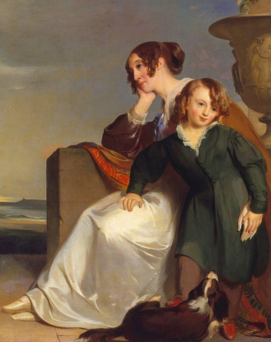 Mother and Son 1840 Black Ornate Wood Framed Art Print with Double Matting by Sully, ThomasÂ 