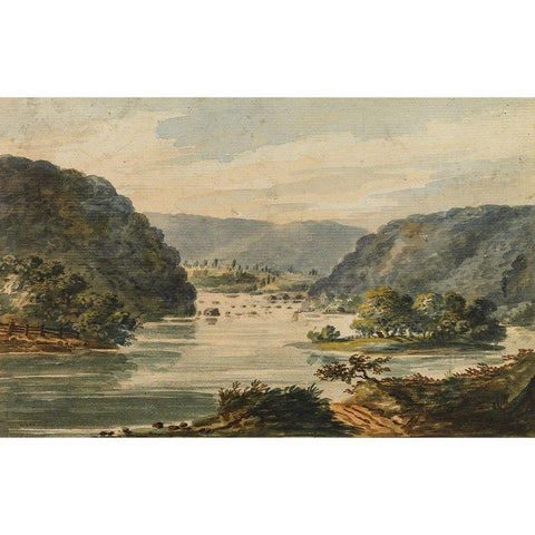 A View of the Potomac at Harpers Ferry 1811 Gold Ornate Wood Framed Art Print with Double Matting by Svinin, Pavel Petrovich