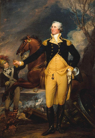George Washington before the Battle of Trenton Black Ornate Wood Framed Art Print with Double Matting by Trumbull, John