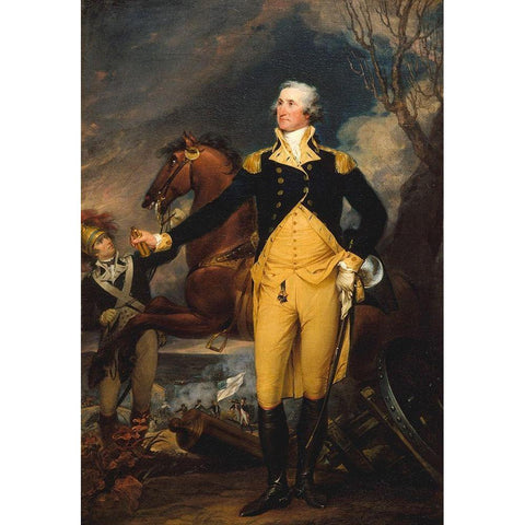 George Washington before the Battle of Trenton Black Modern Wood Framed Art Print by Trumbull, John