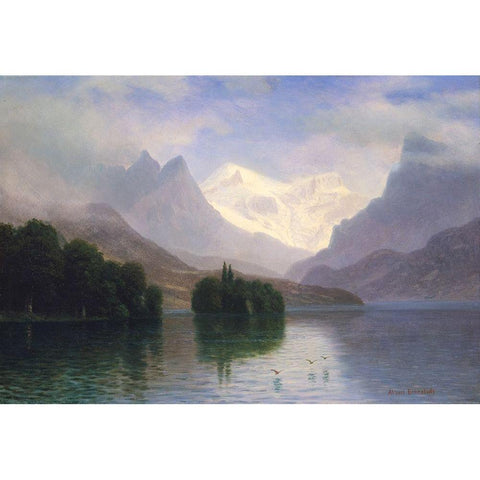Mountain Scene Black Modern Wood Framed Art Print with Double Matting by Bierstadt, Albert