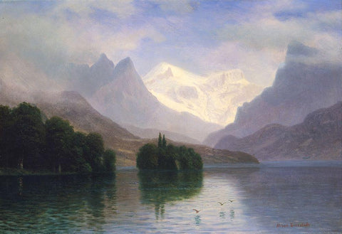 Mountain Scene Black Ornate Wood Framed Art Print with Double Matting by Bierstadt, Albert