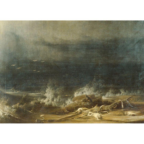 The Deluge towards Its Close 1813 White Modern Wood Framed Art Print by Joshua ShawÂ 