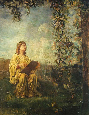 The Muse of Painting 1870 White Modern Wood Framed Art Print with Double Matting by La Farge, John