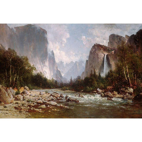 View of Yosemite Valley 1885 Black Modern Wood Framed Art Print with Double Matting by Hill, Thomas
