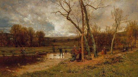 Saturday Afternoon 1875 Black Ornate Wood Framed Art Print with Double Matting by McEntee, Jervis