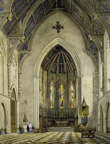 Chancel of Trinity Chapel, New York 1856 White Modern Wood Framed Art Print with Double Matting by Hill, John William