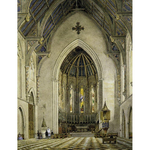 Chancel of Trinity Chapel, New York 1856 Gold Ornate Wood Framed Art Print with Double Matting by Hill, John William