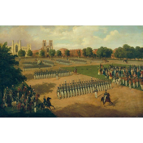 Seventh Regiment on Review, Washington Square, New York 1851 Gold Ornate Wood Framed Art Print with Double Matting by Boetticher, Otto