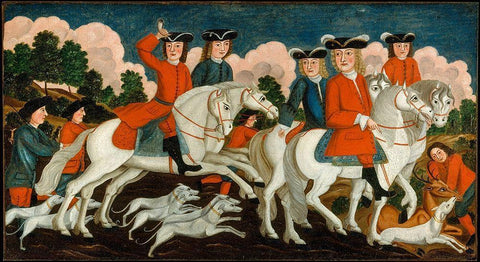The Hunting Partyâ€”New Jersey White Modern Wood Framed Art Print with Double Matting by American 1750
