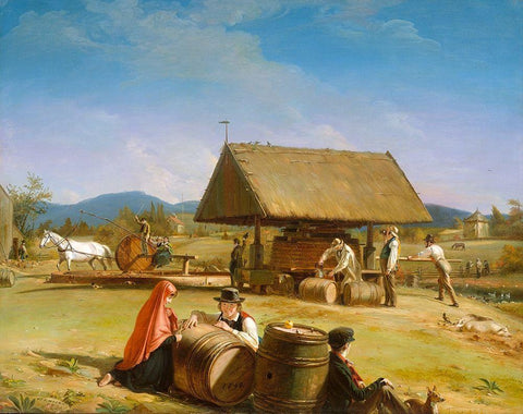 Cider Making 1841 Black Ornate Wood Framed Art Print with Double Matting by Mount, William Sidney