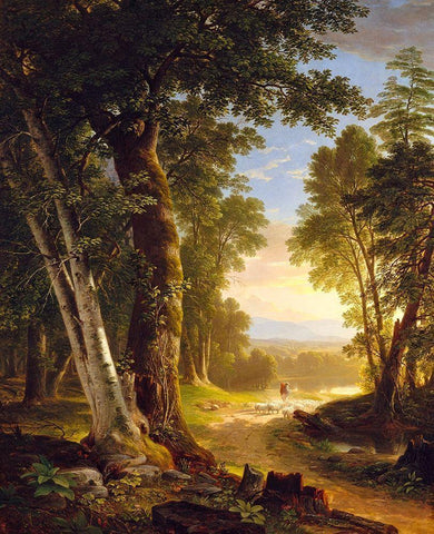 The Beeches 1845 White Modern Wood Framed Art Print with Double Matting by Durand, Asher Brown