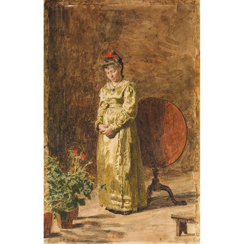 Young Girl Meditating 1877 Gold Ornate Wood Framed Art Print with Double Matting by Eakins, Thomas