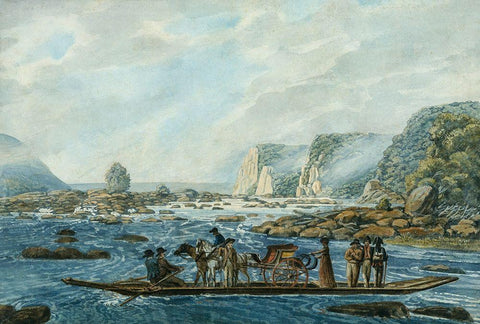 A Ferry Scene on the Susquehanna at Wrights Ferry, near Havre de Grace Black Ornate Wood Framed Art Print with Double Matting by Svinin, Pavel Petrovich