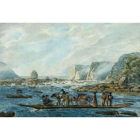 A Ferry Scene on the Susquehanna at Wrights Ferry, near Havre de Grace White Modern Wood Framed Art Print by Svinin, Pavel Petrovich