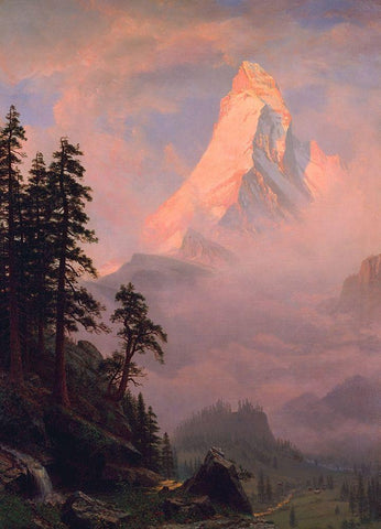 Sunrise on the Matterhorn  1875 Black Ornate Wood Framed Art Print with Double Matting by Bierstadt, Albert