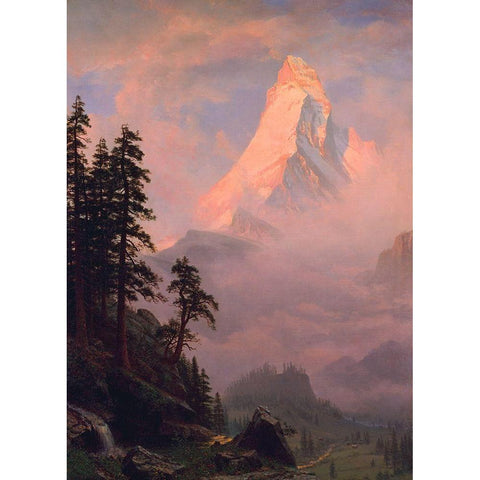 Sunrise on the Matterhorn  1875 White Modern Wood Framed Art Print by Bierstadt, Albert