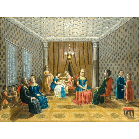 Egyptian Scene (possibly Moses and Zipporah) Gold Ornate Wood Framed Art Print with Double Matting by Field, Erastus Salisbury
