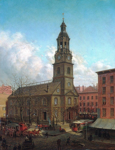 The North Dutch Church, Fulton and William Streets, New York 1869 Black Ornate Wood Framed Art Print with Double Matting by Henry, Edward Lamson