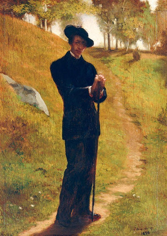 Portrait of the Painter 1859 White Modern Wood Framed Art Print with Double Matting by La Farge, John