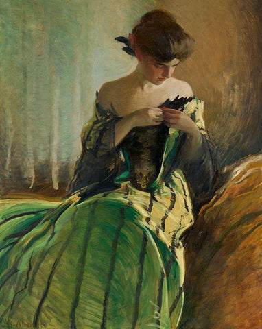 Study in Black and Green White Modern Wood Framed Art Print with Double Matting by Alexander, John White