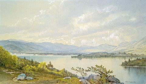Lake Squam and the Sandwich Mountains 1872 White Modern Wood Framed Art Print with Double Matting by Richards, William Trost
