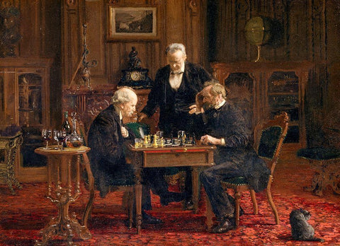 The Chess Players 1876 Black Ornate Wood Framed Art Print with Double Matting by Eakins, Thomas