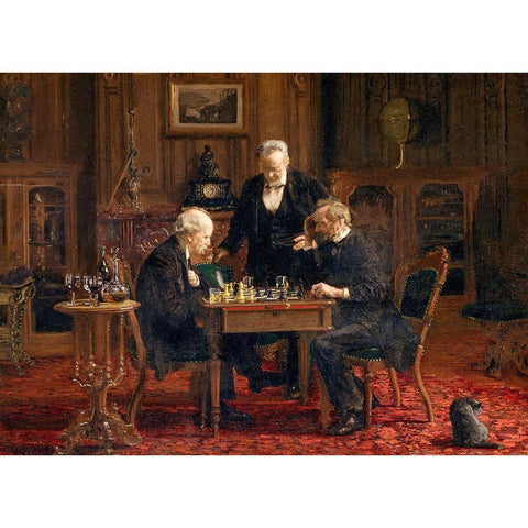 The Chess Players 1876 Black Modern Wood Framed Art Print with Double Matting by Eakins, Thomas