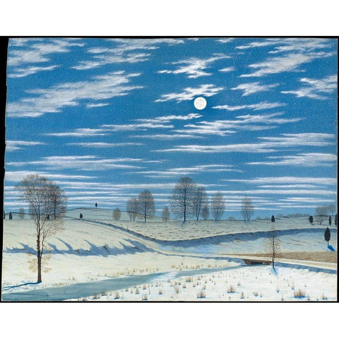 Winter Scene in Moonlight White Modern Wood Framed Art Print by Farrer, HenryÂ 