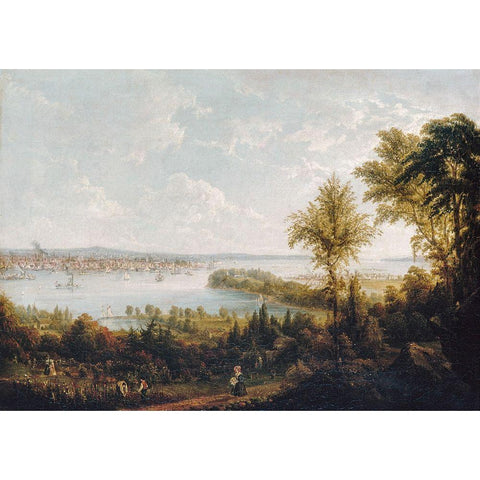 View of the Bay and City of New York from Weehawken 1840 Gold Ornate Wood Framed Art Print with Double Matting by Havell, Robert  Jr.Â 