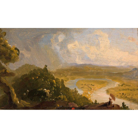 Sketch for View from Mount Holyoke, Northampton, Massachusetts, after a Thunderstorm (The Oxbow) Gold Ornate Wood Framed Art Print with Double Matting by Cole, Thomas