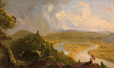 Sketch for View from Mount Holyoke, Northampton, Massachusetts, after a Thunderstorm (The Oxbow) Black Ornate Wood Framed Art Print with Double Matting by Cole, Thomas