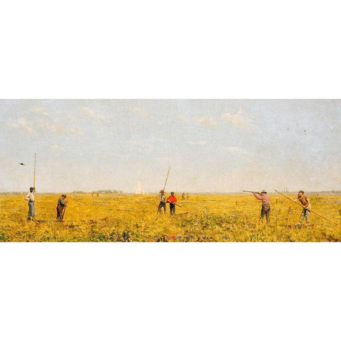 Pushing for Rail White Modern Wood Framed Art Print by Eakins, Thomas