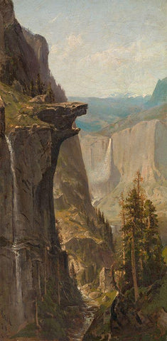 Yosemite Falls, from Glacier Point 1879 Black Ornate Wood Framed Art Print with Double Matting by Keith, William