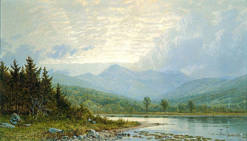 Sunset on Mount Chocorua, New Hampshire 1872 Black Ornate Wood Framed Art Print with Double Matting by Richards, William Trost