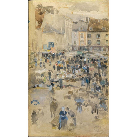 Variations in Violet and Greyâ€”Market Place, Dieppe White Modern Wood Framed Art Print by Whistler, James McNeill