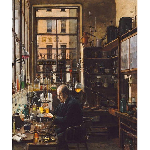 In the Laboratory Black Modern Wood Framed Art Print by Alexander, Henry