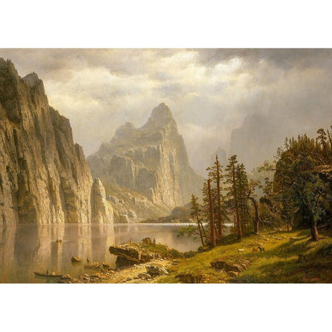 Merced River, Yosemite Valley White Modern Wood Framed Art Print by Bierstadt, Albert